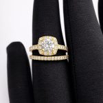 Cushion halo engagement with wedding band