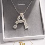Sterling silver Unisex Custom Multi stone Cut letter Pendant Necklace