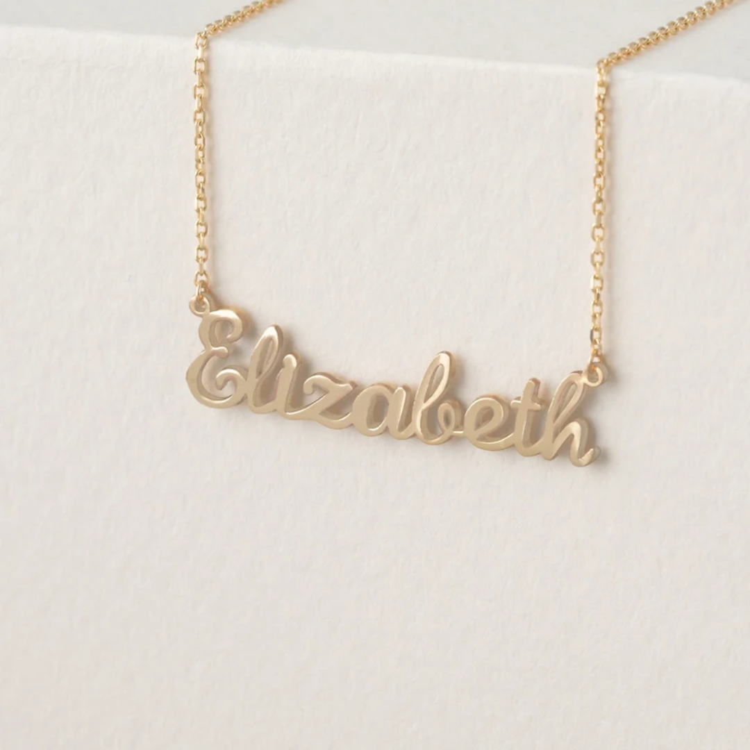 18k Gold Cursive Name Necklace-3 18k Gold Cursive Name Necklace with Polished Script Pendant