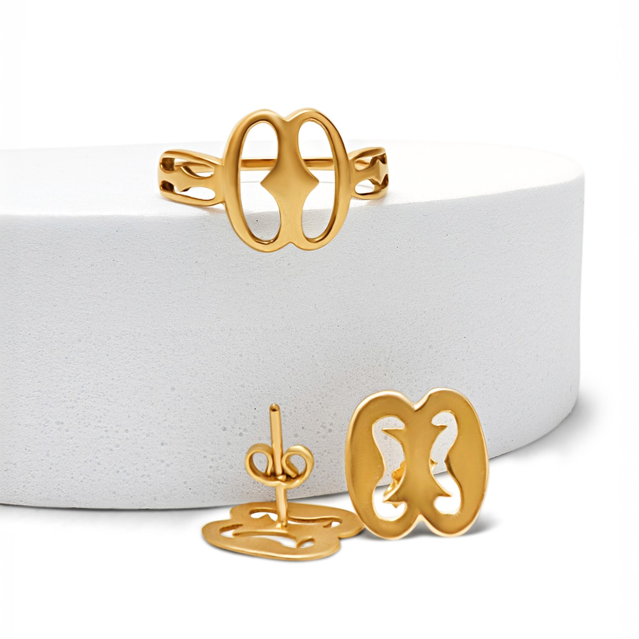 18k yellow gold stud earrings - Akwaaba Adinkra symbol