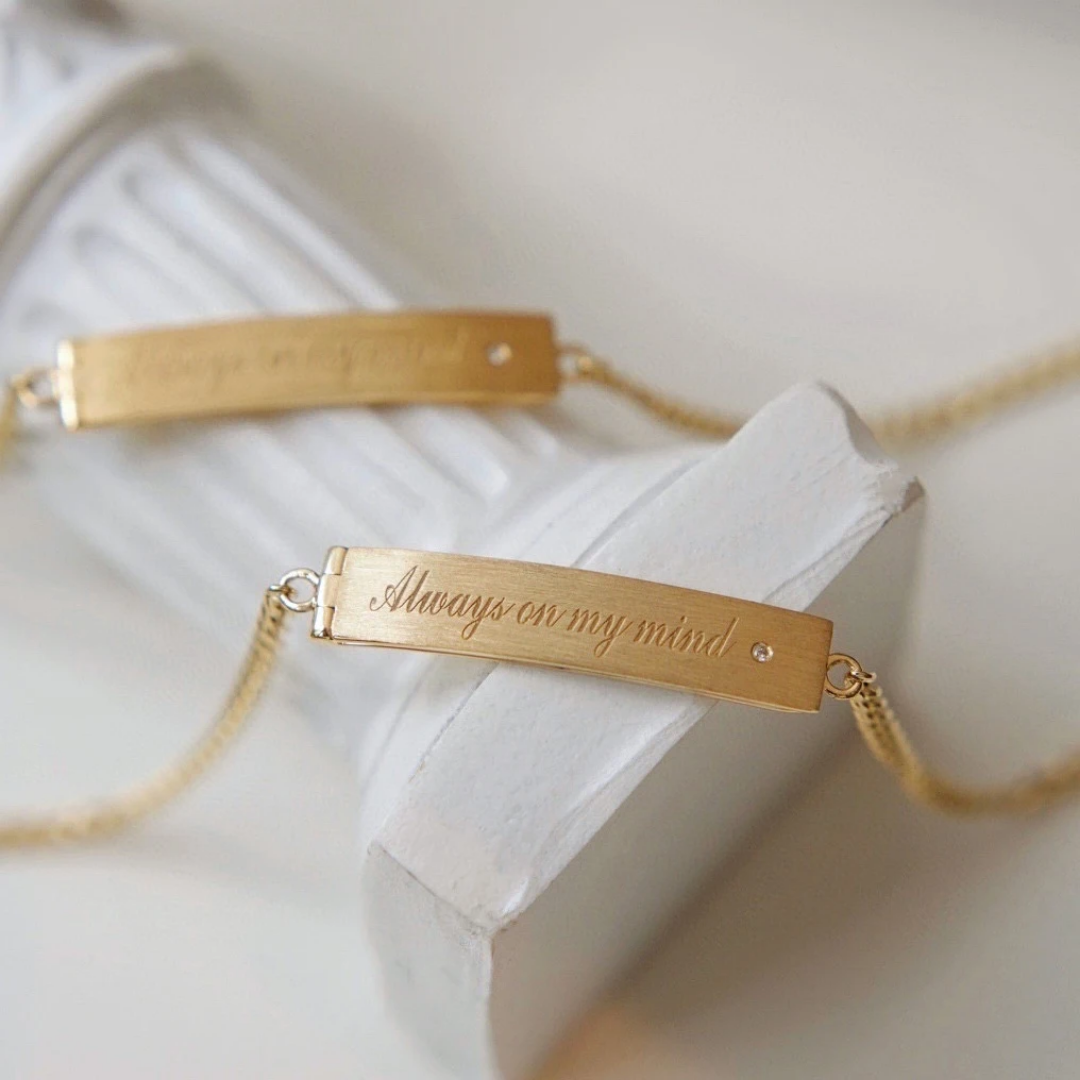 Bar Nameplate Bracelet Bar Nameplate Bracelet with Custom Engraving in 18k Gold