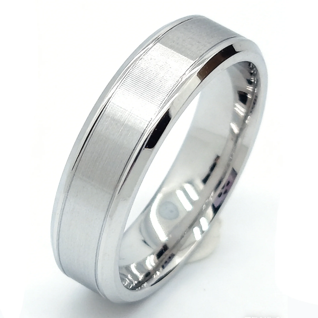 Beveled Edge Band - White Gold-1 Beveled Edge Band in White Gold with Brushed Center and Polished Edges
