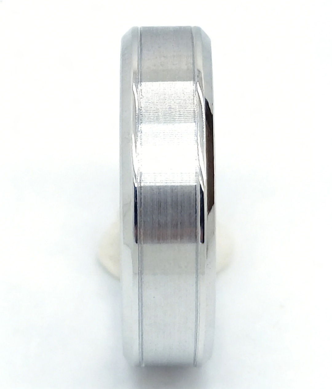 Beveled Edge Band - White Gold Beveled Edge Band in White Gold with Brushed Center and Polished Edges