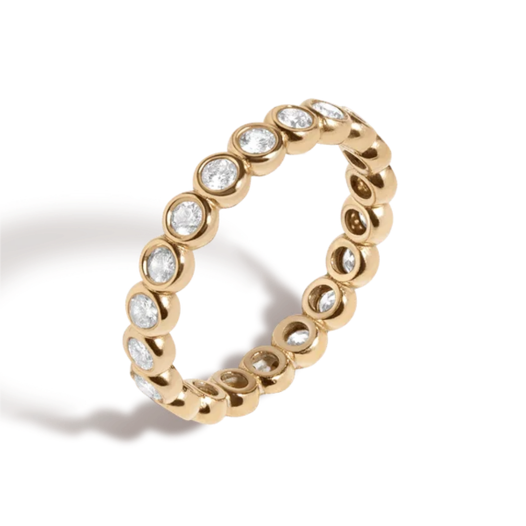 Bezel Set Eternity Band Yellow Gold Bezel Set Eternity Band in Yellow Gold with Round Moissanite Stones
