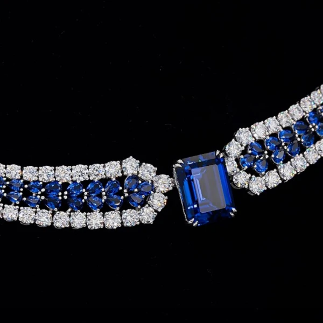 Blue Sapphire & Lab-Grown Diamond Collar Necklace-2 18k White Gold Blue Sapphire and Lab-Grown Diamond Collar Necklace