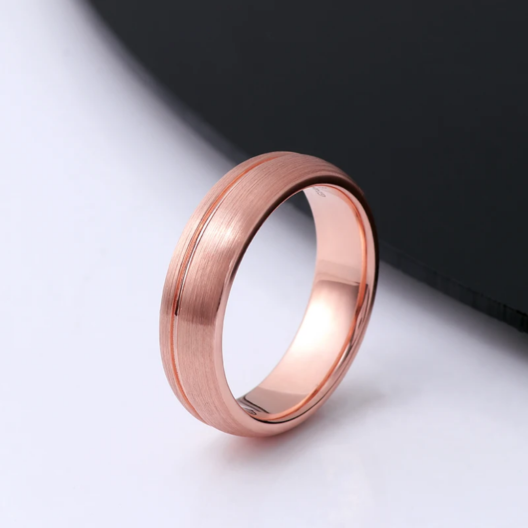 Center Groove Brushed Band Rose Gold-2 Center Groove Brushed Band in Rose Gold with Satin Finish