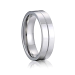 Center Groove Flat Band in White Gold with High Polish Finish