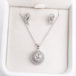 Double Halo Pendant Necklace & Earring Set