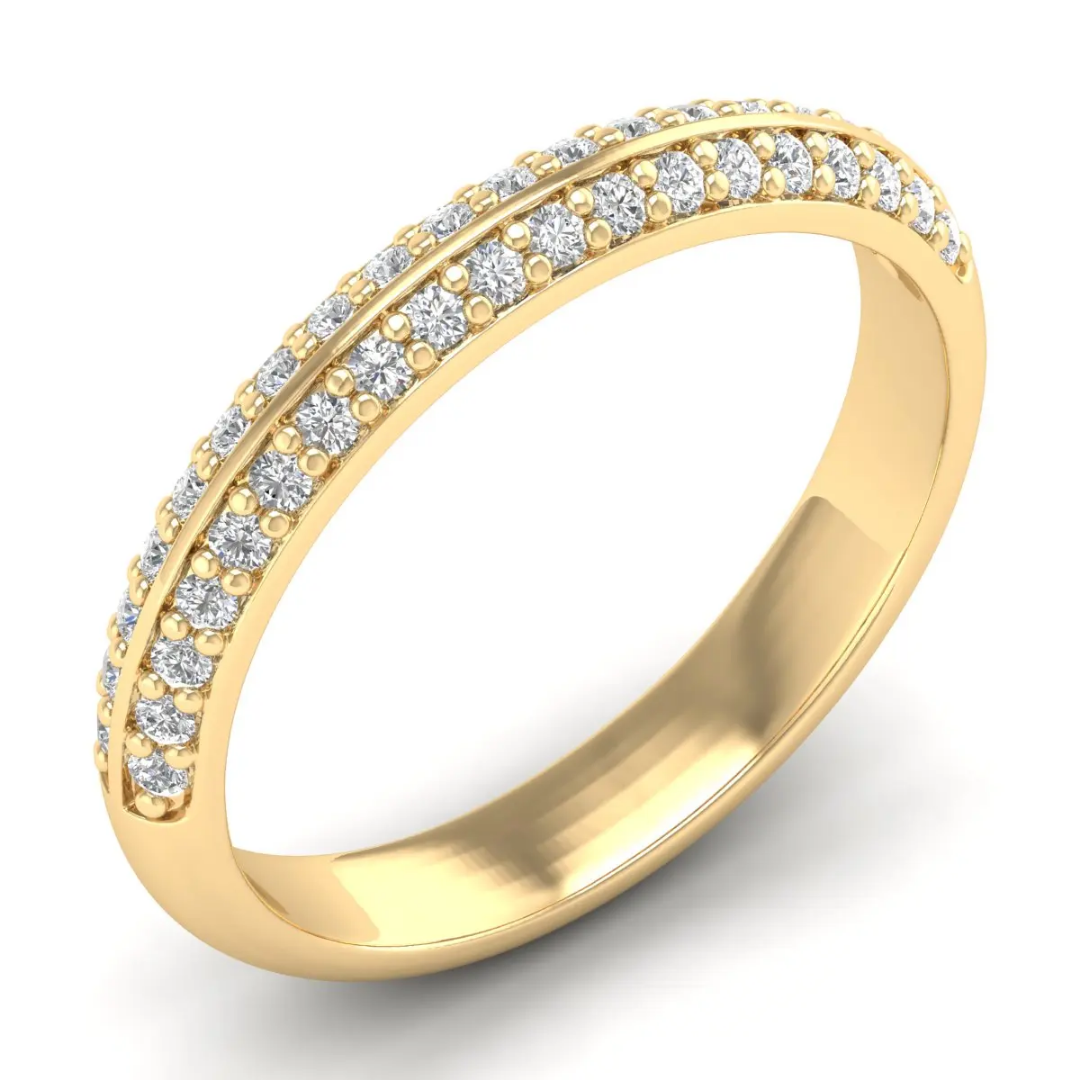 Double Row Pavé Band Yellow Gold-1 Double Row Pavé Band in Yellow Gold with Round Stones