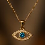 18k Gold Evil Eye Pendant Necklace with Blue Cubic Zirconia