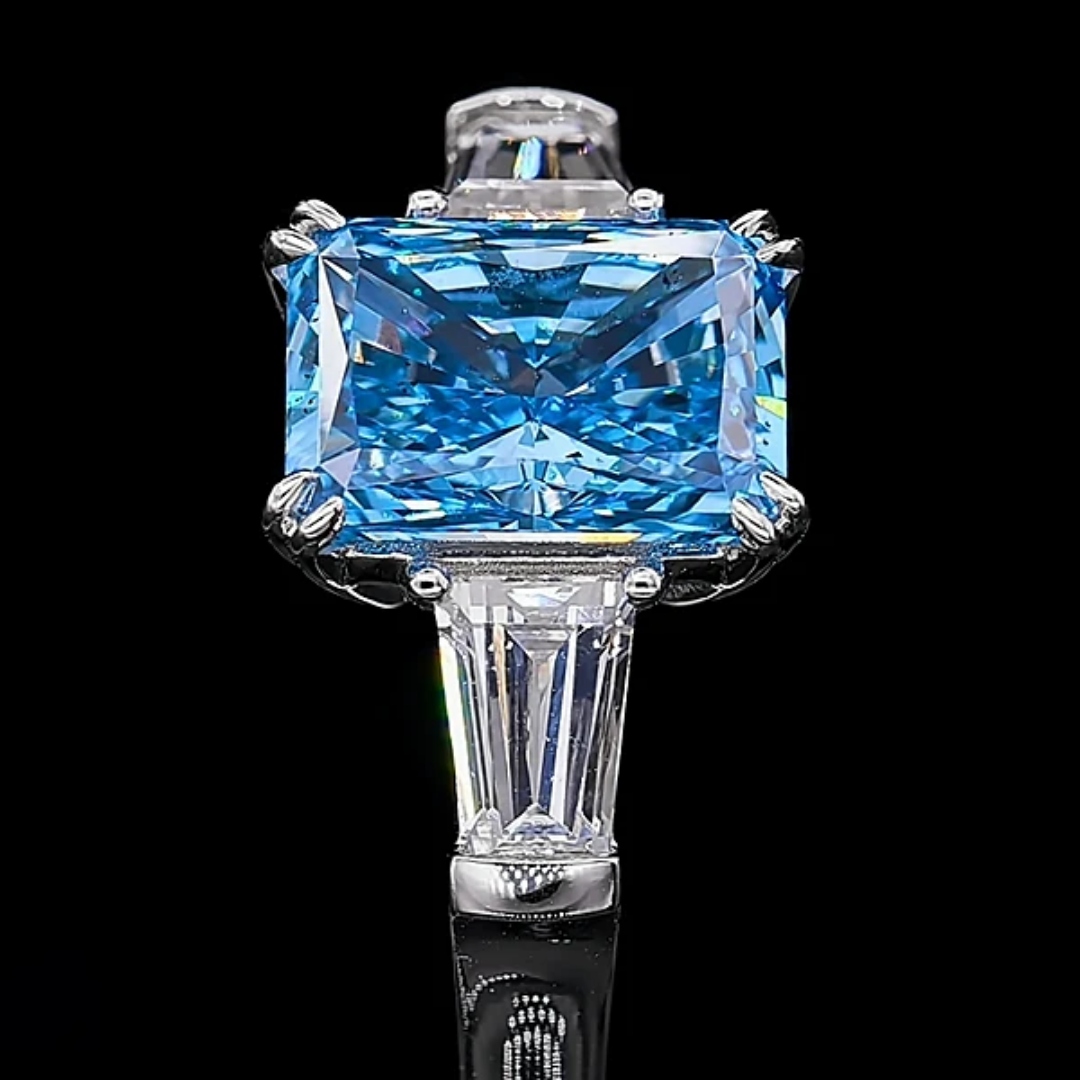 Fancy Blue Radiant Cut Three-Stone Ring-1 3ct Fancy Blue Radiant Cut Three-Stone Ring in White Gold
