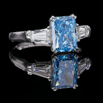 3ct Fancy Blue Radiant Cut Three-Stone Ring in White Gold