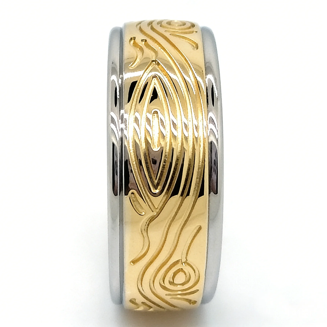 Fingerprint Fusion Band - Two Tone Gold-1 Fingerprint Fusion Band in Two-Tone Gold with Raised Fingerprint Pattern