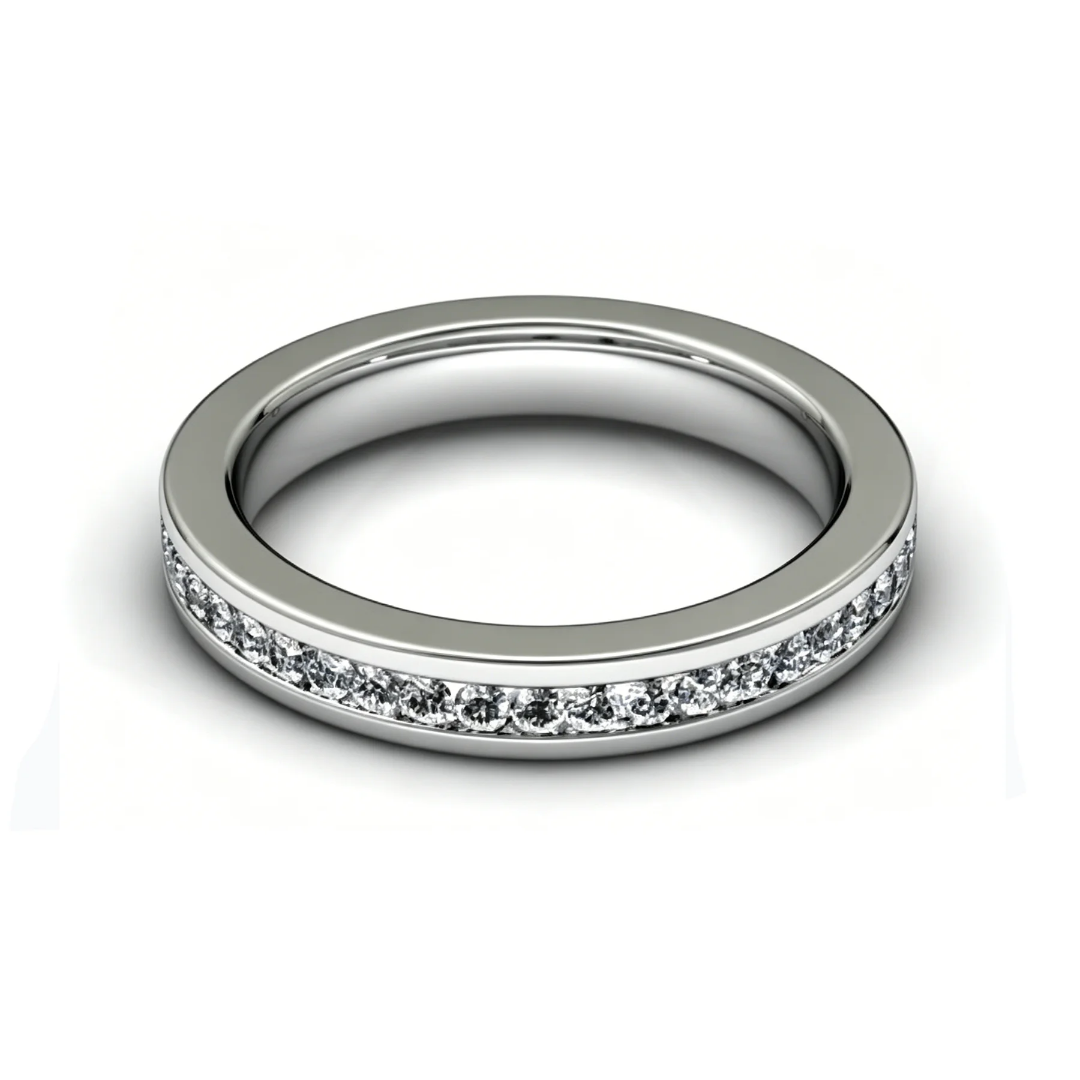Fixed Channel Set Eternity Band-1 Fixed Channel Set Eternity Band in White Gold with Round Stones