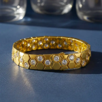 Gold Honeycomb Bracelet with Hexagon Stone Setting in Sterling Silver 925