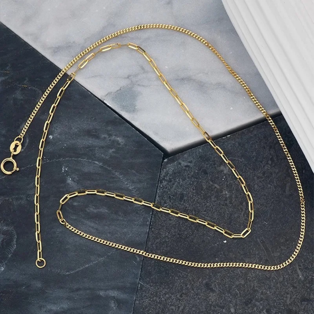 Half Paperclip Half Curb Chain 18k Gold Half Paperclip Half Curb Chain Necklace