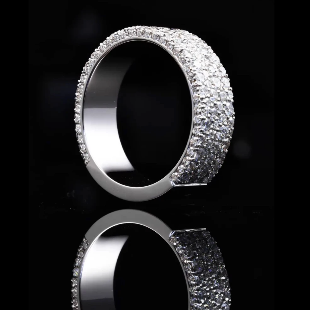 Half Pave Wide Band - Gold & Stones-2 Half Pave Wide Band in Gold with Pave Stones and Polished Finish