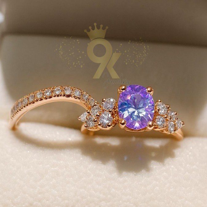 Oval Amethyst Cluster Luxe Engagement Ring Set