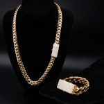 18k Gold Iced Cuban Link Set with Natural Diamond Pavé Clasp