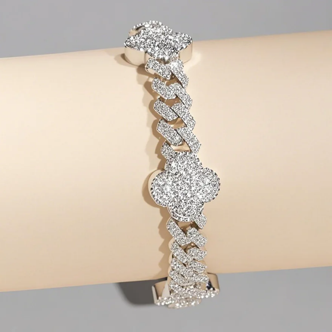 Iced Out Cuban Link Bracelet - Clover Charm Iced Out Cuban Link Bracelet - Clover Charm