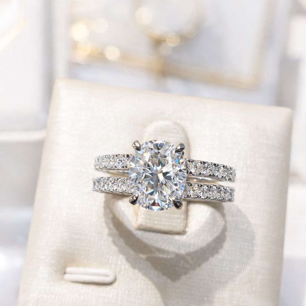 Luxury Oval Solitaire Cubic Zirconia Ring Set-1