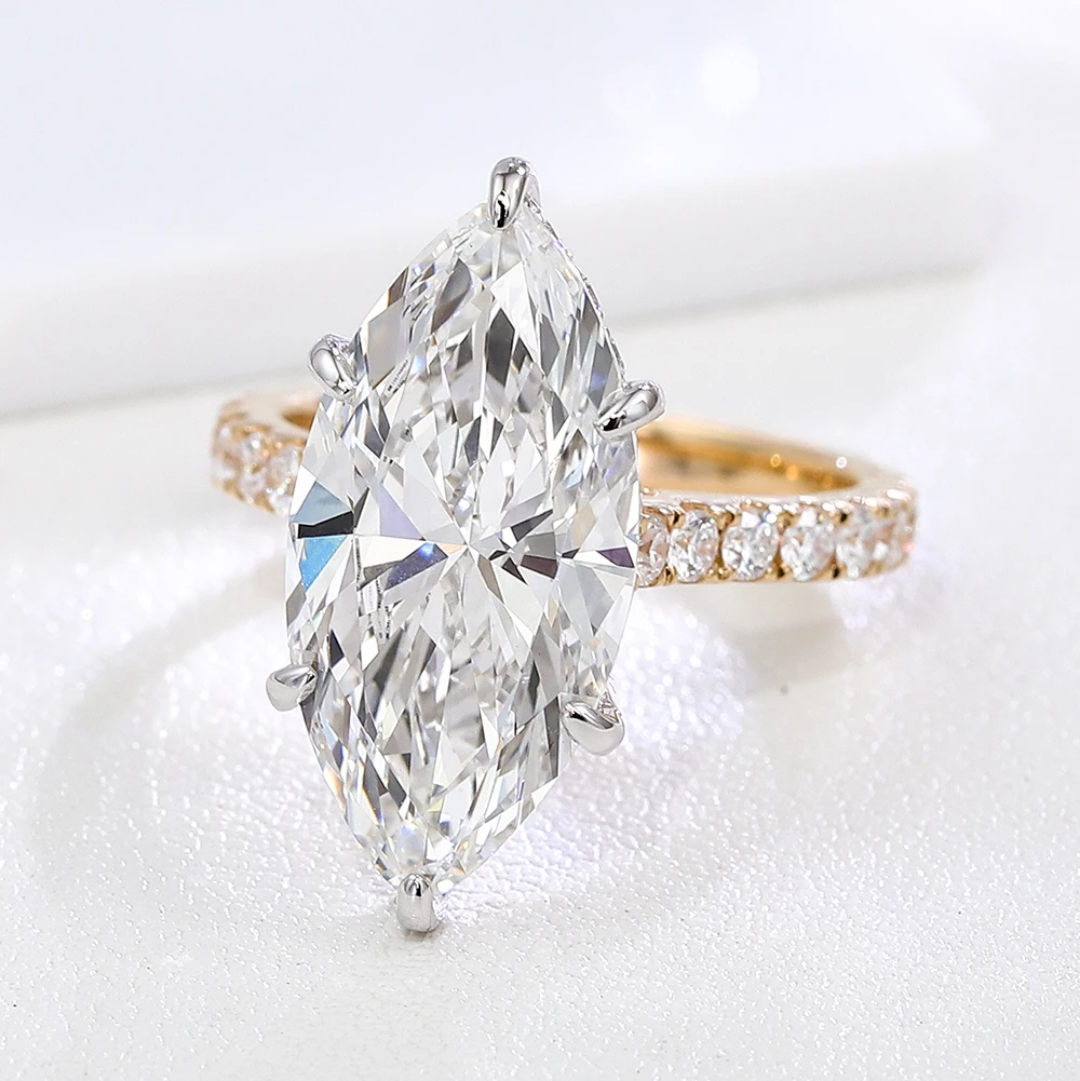 Marquise Cut Two-Tone Pavé Engagement Ring-1 3ct Marquise Cut Two-Tone Pavé Engagement Ring in Rose Gold and White Gold