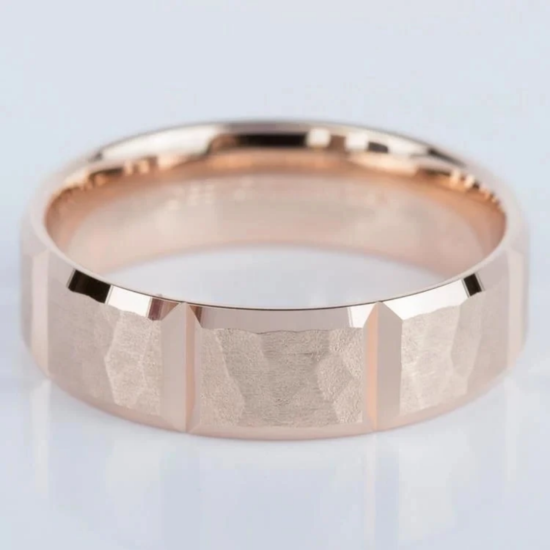 Men’s Hammered Faceted Band - Rose Gold Men’s Hammered Faceted Band in Rose Gold with Matte and Polished Finish