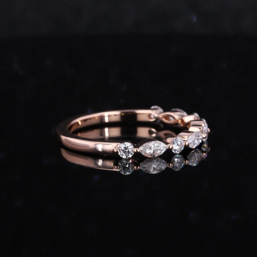 Mixed Cut Half Eternity Band-1 Mixed Cut Half Eternity Band in Rose Gold with Round and Marquise Stones