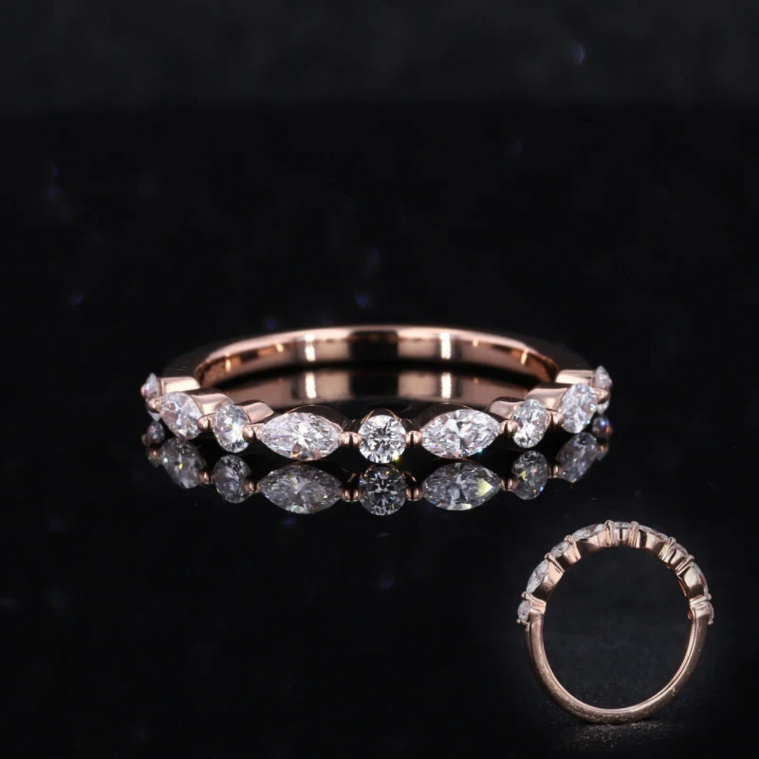 Mixed Cut Half Eternity Band Mixed Cut Half Eternity Band in Rose Gold with Round and Marquise Stones