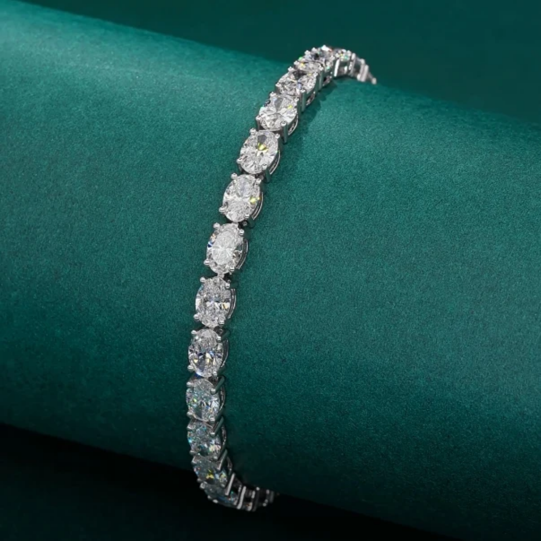 Oval Moissanite Tennis Bracelet 18k White Gold Oval Moissanite Tennis Bracelet