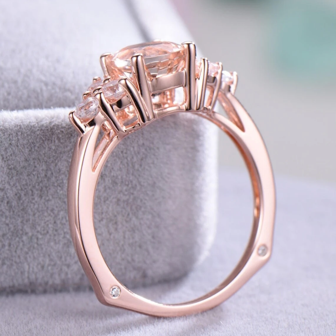 Oval Morganite Cluster Ring-1 Oval Morganite Cluster Ring in Rose Gold