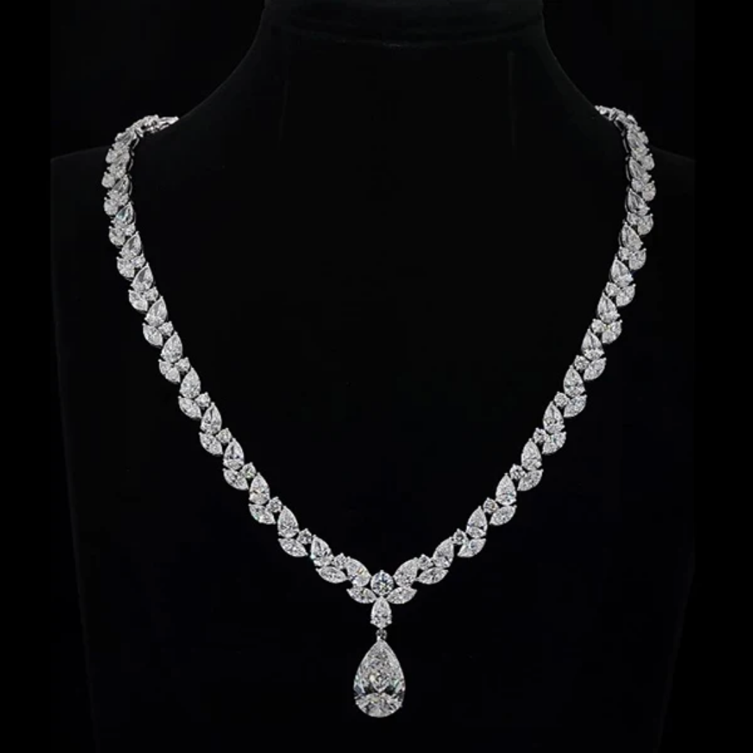 Pear Drop Necklace with Lab-Grown Diamonds-1 18k White Gold Pear Drop Necklace with Lab-Grown Diamonds