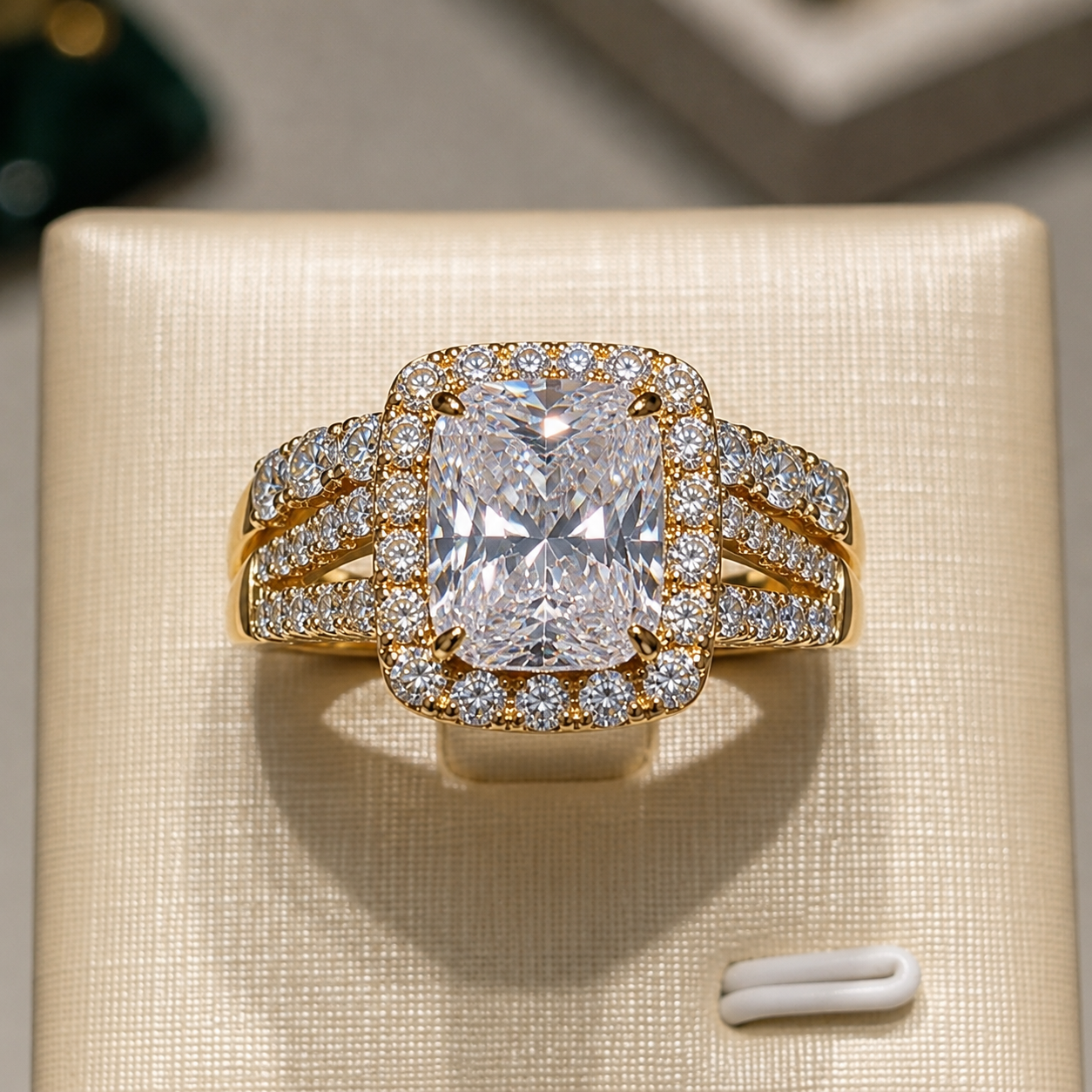 Radiant-Cut Halo Split Shank Engagement Ring-1