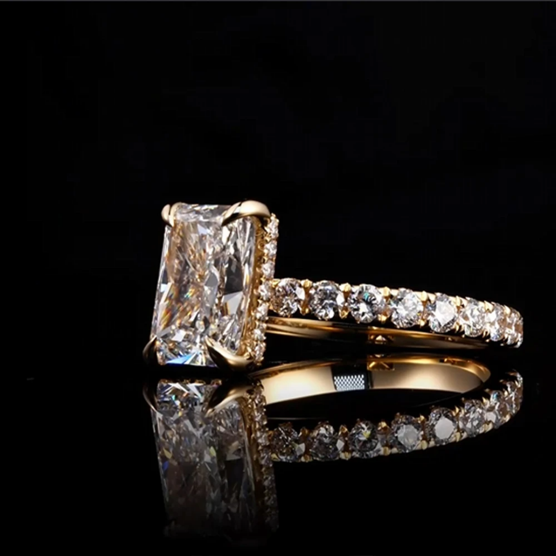 Radiant Cut Moissanite Pavé Ring-1 5ct Radiant Cut Moissanite Pavé Ring in Yellow Gold