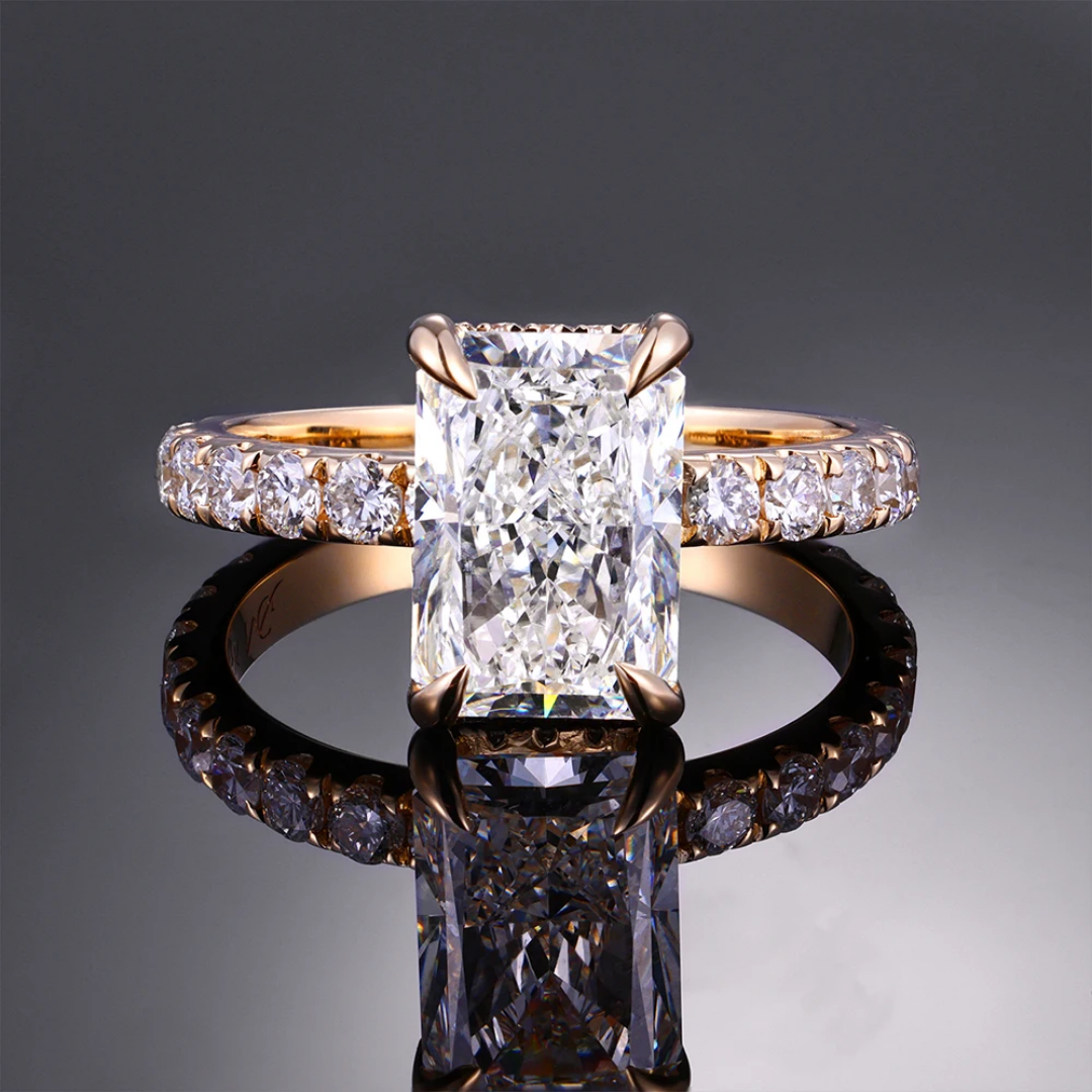 5ct Radiant Cut Moissanite Pavé Ring in Yellow Gold