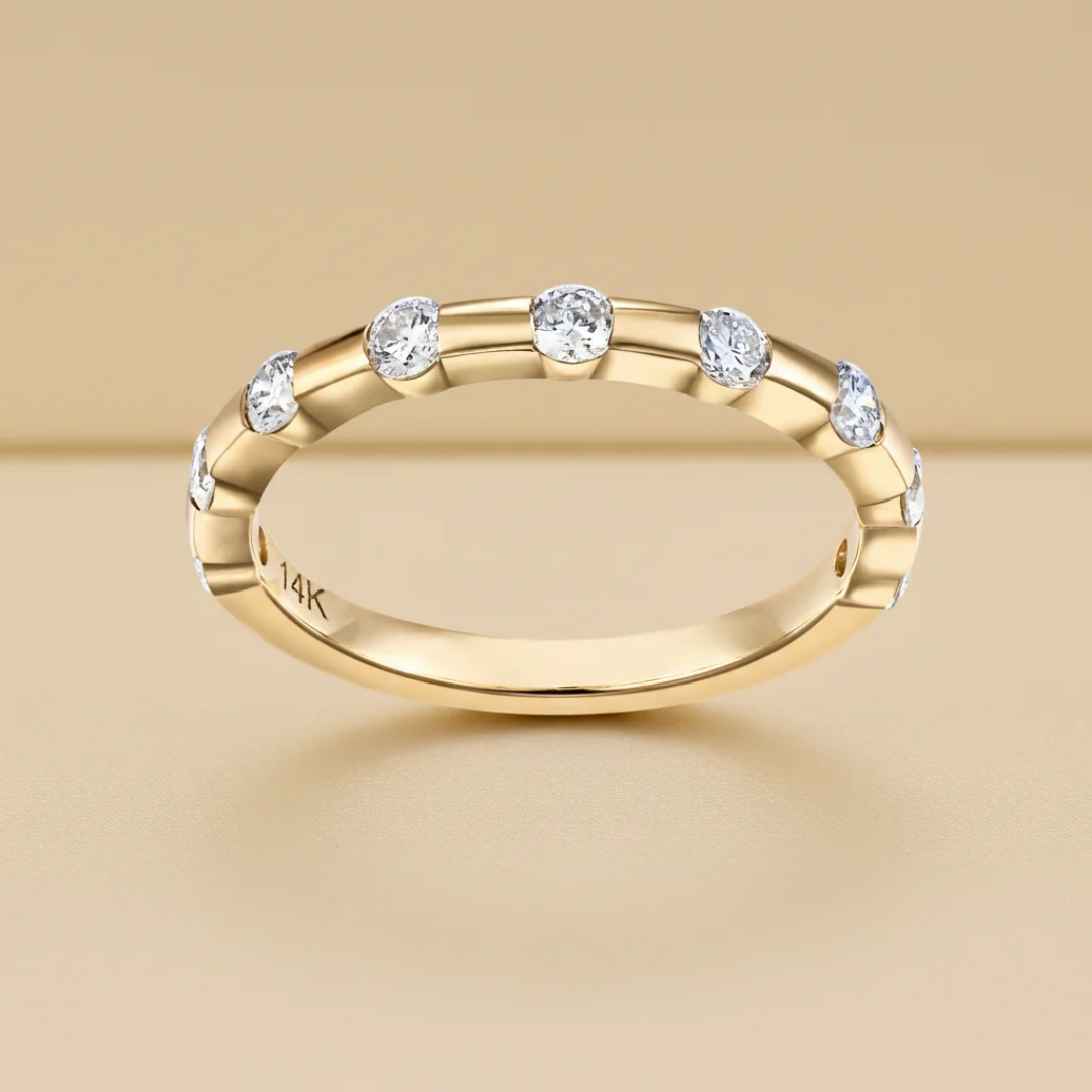 Round Cut Half Eternity Band Yellow Gold-1 Round Cut Half Eternity Band