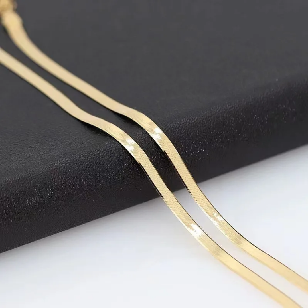 Snake Chain Bracelet 18k Yellow Gold Snake Chain Bracelet with Herringbone Design