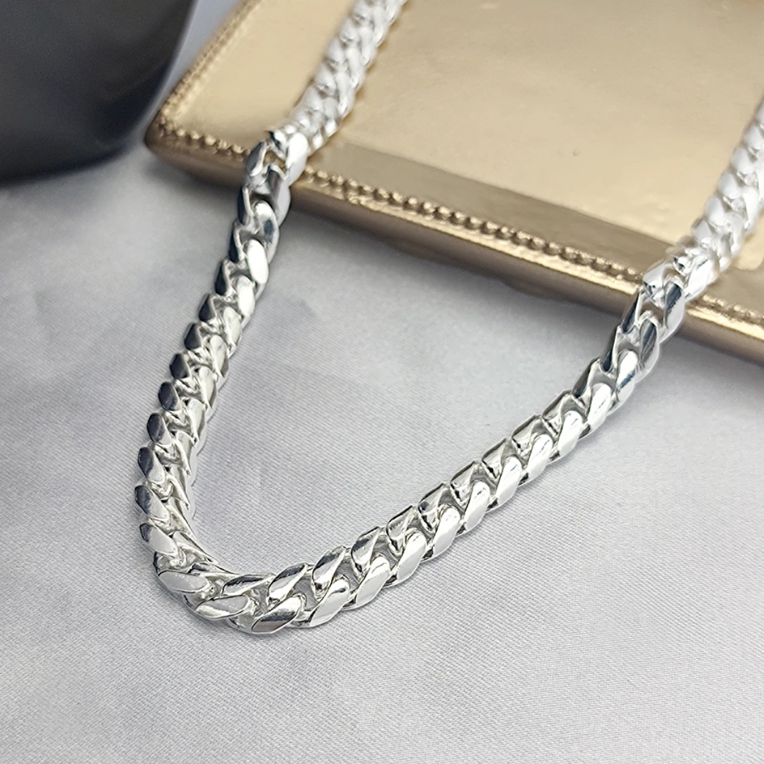 Sterling Silver Cuban Link Chain-1 Sterling Silver Cuban Link Chain in Rhodium-Plated 925 Silver