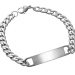 Sterling Silver ID Bracelet with Polished Curb Chain and Engraving Plate