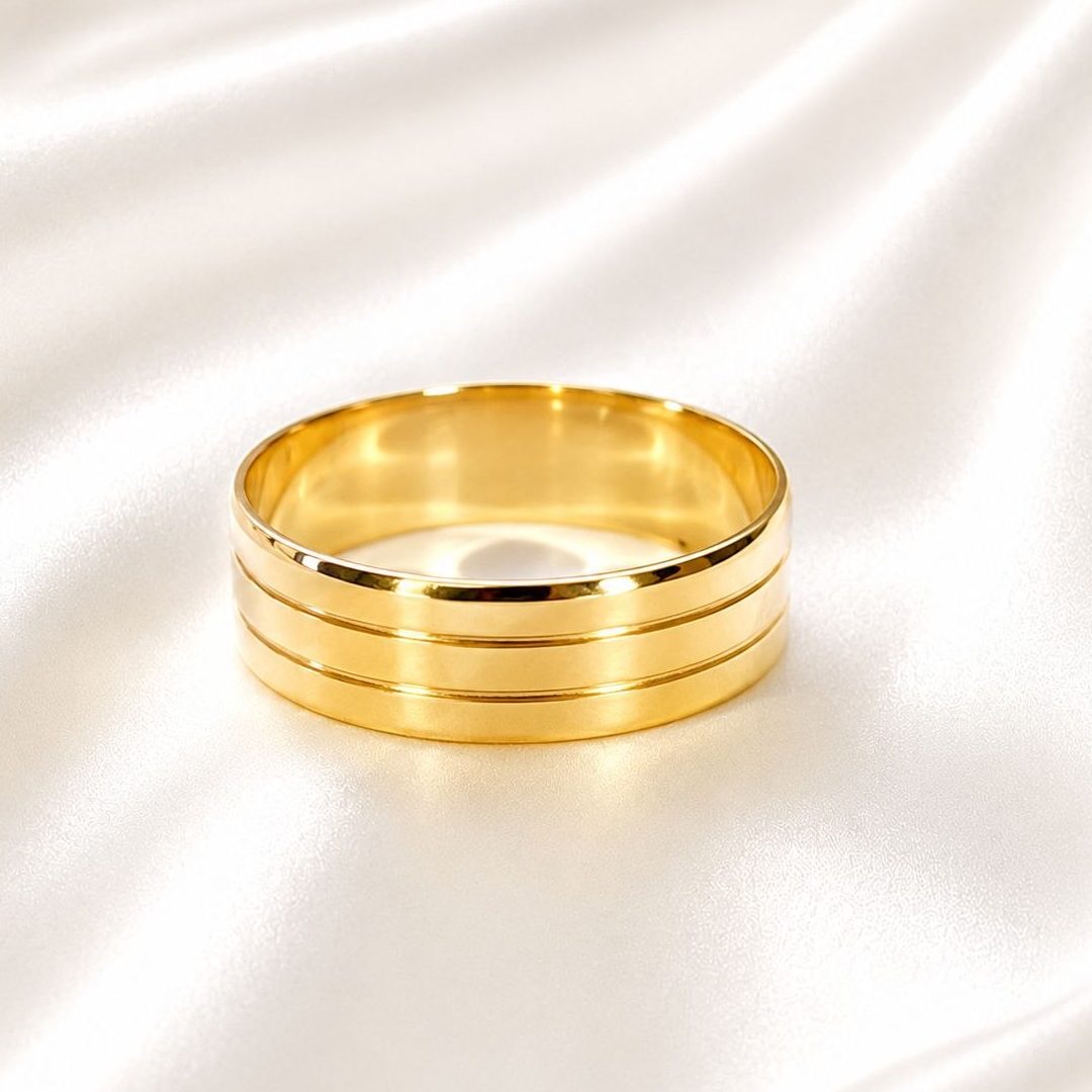 Triple Groove Band Yellow Gold-1 Triple Groove Band in Yellow Gold with High Polish Finish