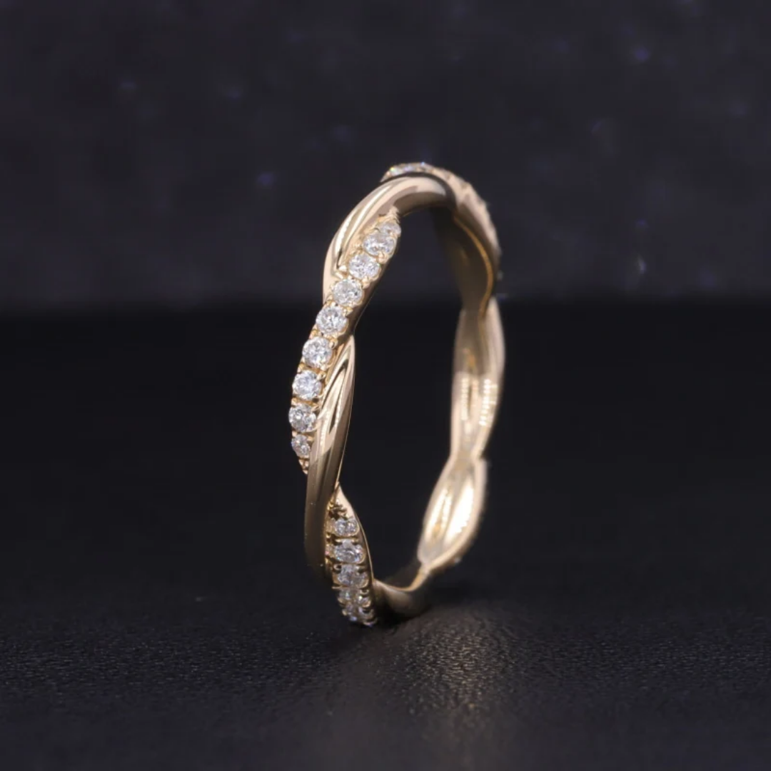 Twist Pavé Band-2 Twist Pavé Band in White Gold with Round Stones