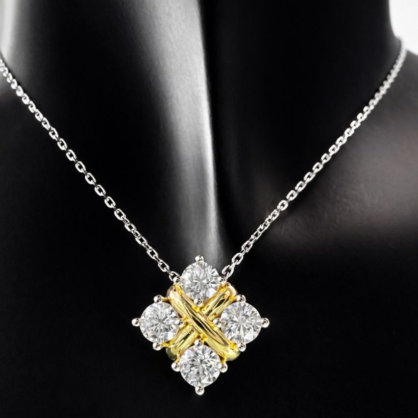 Two-Tone Square Cluster Necklace & Earring Set-1