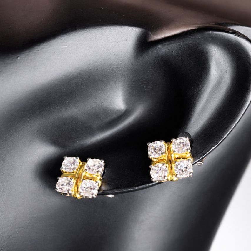 Two-Tone Square Cluster Necklace & Earring Set-2