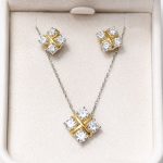 Two-Tone Square Cluster Necklace & Earring Set