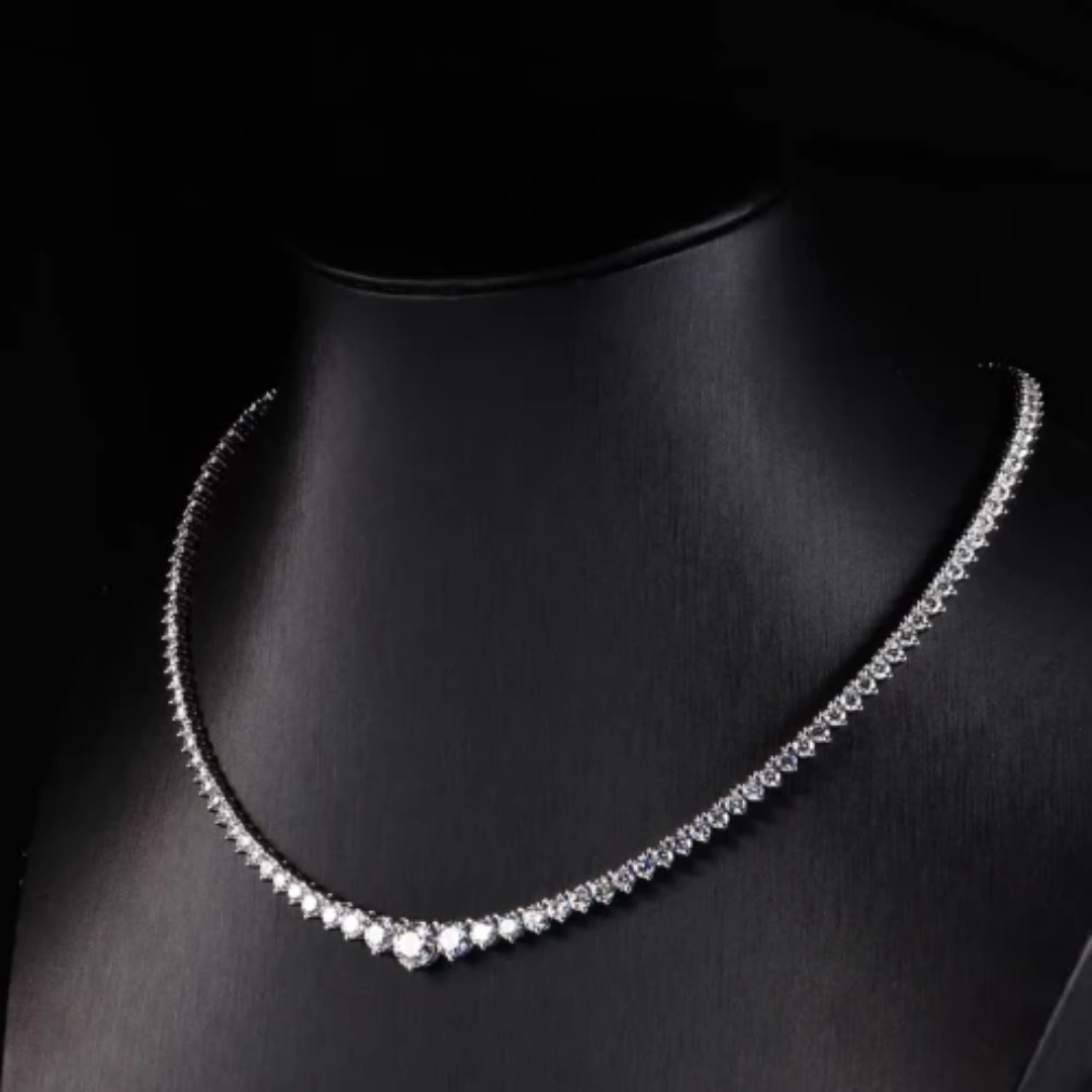 V-Graduated Tennis Necklace 925 Sterling Silver V-Graduated Tennis Necklace with Cubic Zirconia