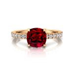 Cushion Cut Red Stone Pavé Ring in Rose Gold