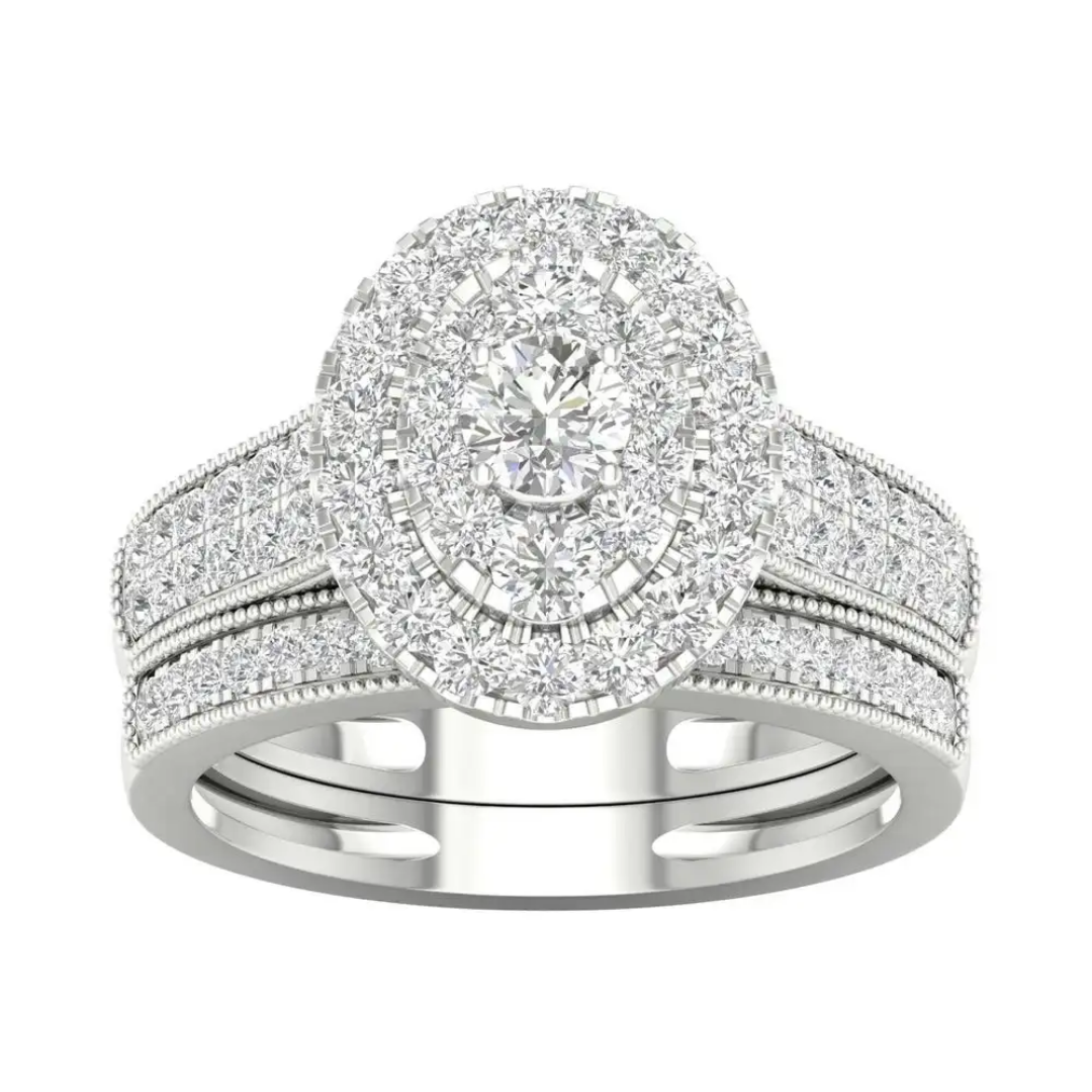 Double Halo Oval Bridal Set-1 Double Halo Oval Bridal Set in White Gold