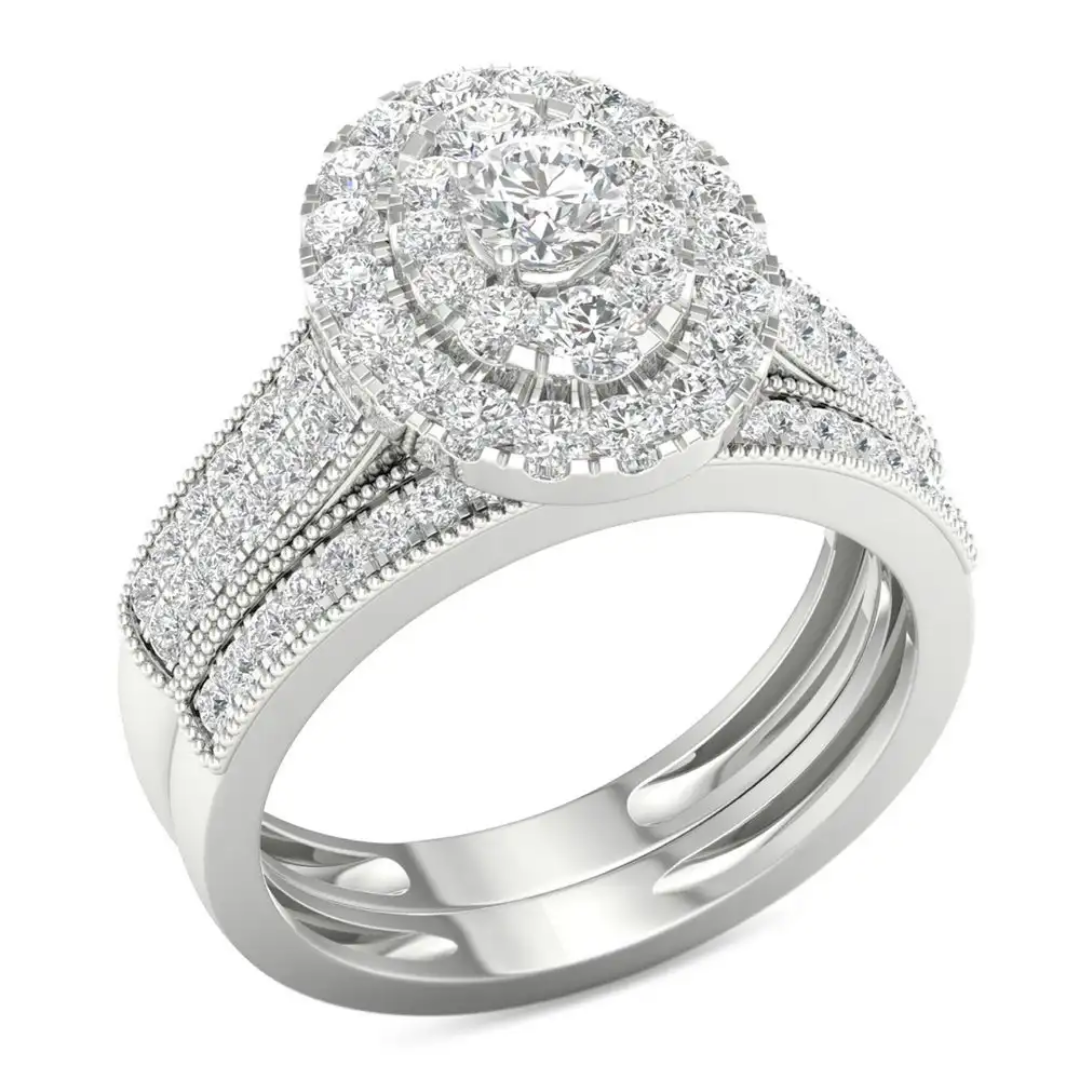 Double Halo Oval Bridal Set Double Halo Oval Bridal Set in White Gold