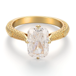 Elongated Cushion Cut Engraved Solitaire Ring in Yellow Gold