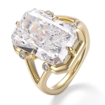 Elongated Radiant Cut Split Shank Ring in Yellow Gold